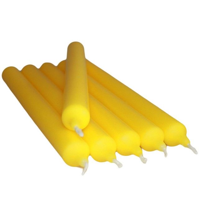 Citrus Yellow Dinner Candles – Bulk 100 Pack, yellow taper dinner candles bundle on white background