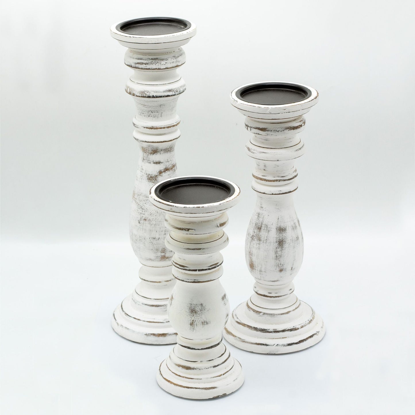 Classic Candle Stand – Whitewash (23 × 10 CM, Small) distressed whitewash candle holder, vintage rustic decor for mantel or centerpiece