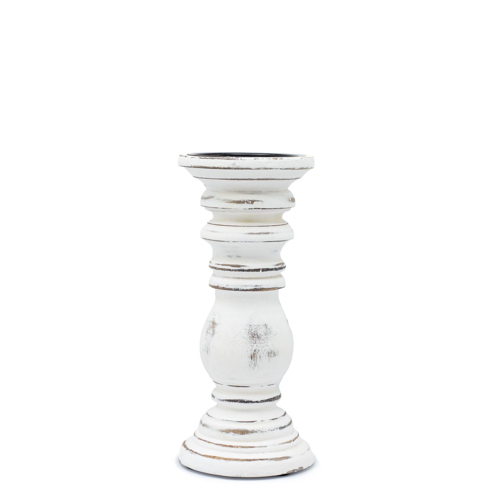 Alt Tag: Classic Candle Stand – Whitewash (23 × 10 CM, Small) whitewashed distressed candle holder pedestal for table centerpiece or mantel decor