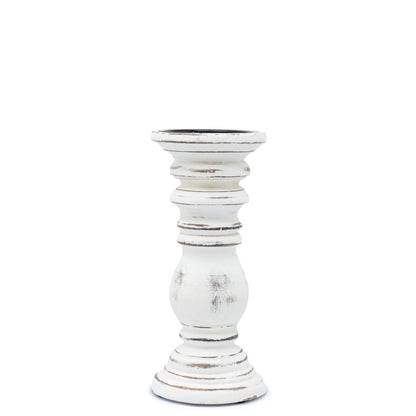 Alt Tag: Classic Candle Stand – Whitewash (23 × 10 CM, Small) whitewashed distressed candle holder pedestal for table centerpiece or mantel decor