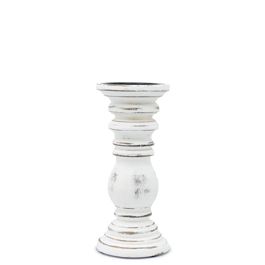 Alt Tag: Classic Candle Stand – Whitewash (23 × 10 CM, Small) whitewashed distressed candle holder pedestal for table centerpiece or mantel decor