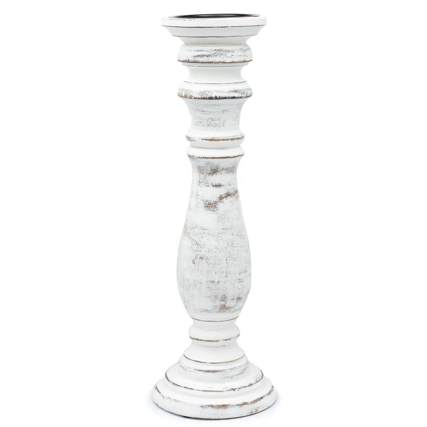 Alt Tag: Classic Candle Stand – Whitewash (37 × 10 CM, Large) tall distressed whitewashed wood candle holder, rustic farmhouse decor
