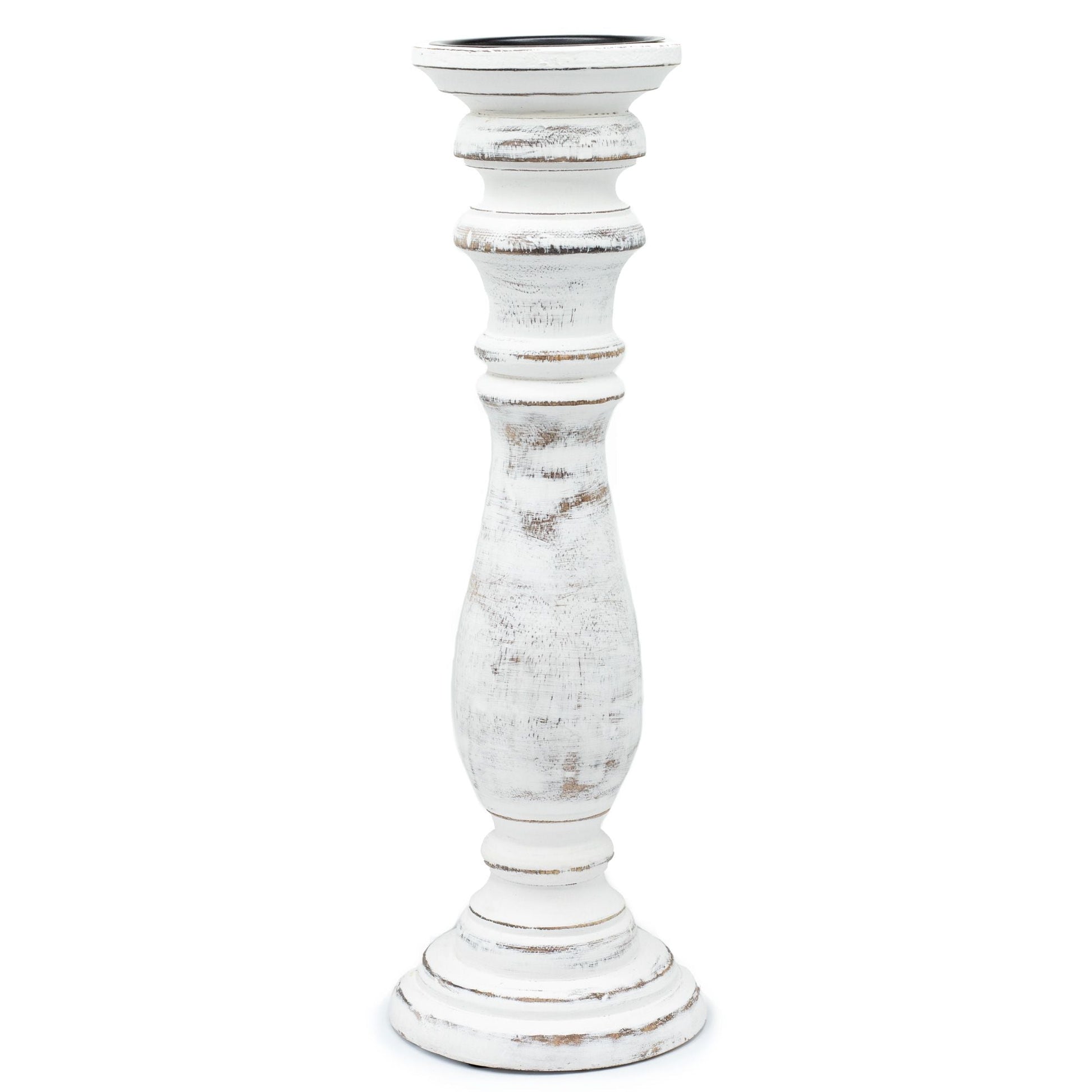Alt Tag: Classic Candle Stand – Whitewash (37 × 10 CM, Large) tall distressed whitewashed wood candle holder, rustic farmhouse decor