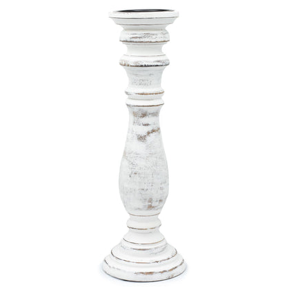 Alt Tag: Classic Candle Stand – Whitewash (37 × 10 CM, Large) tall distressed whitewashed wood candle holder, rustic farmhouse decor