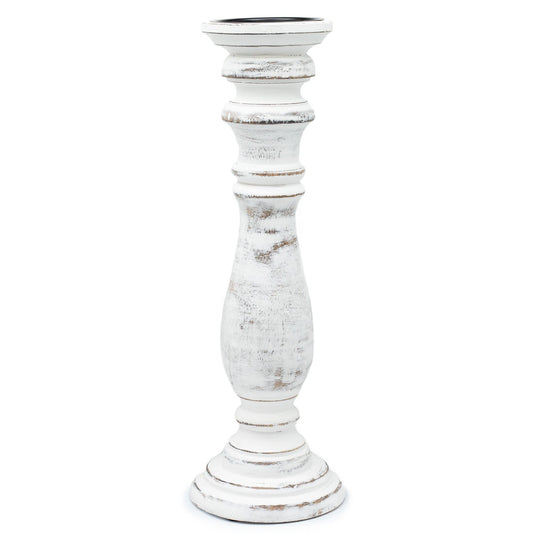 Alt Tag: Classic Candle Stand – Whitewash (37 × 10 CM, Large) tall distressed whitewashed wood candle holder, rustic farmhouse decor