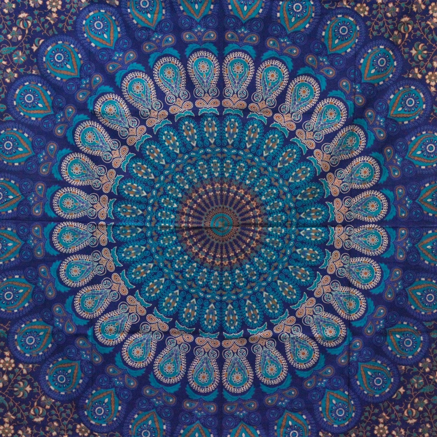 Classic Mandala Cotton Bedspread – 230x200 CM blue and teal mandala pattern, handmade in India cotton bedspread wall hanging