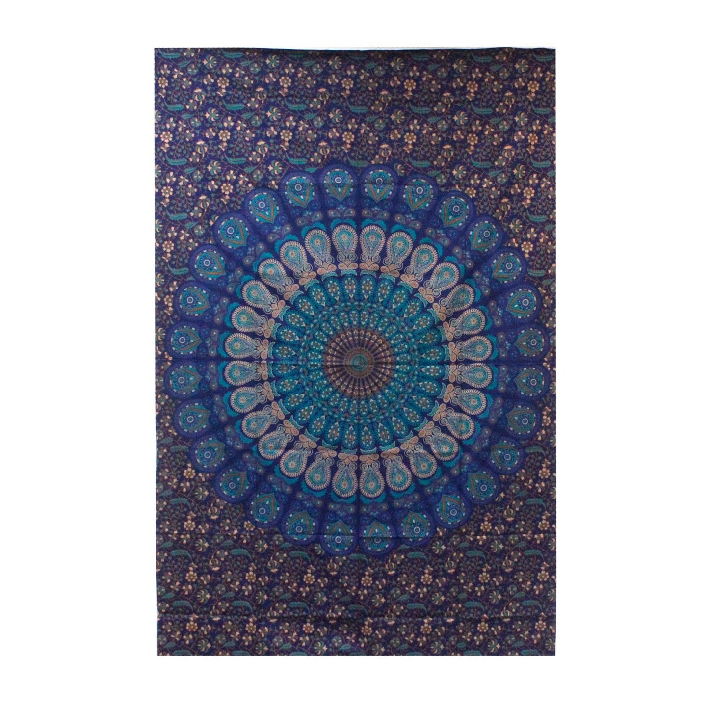 Classic Mandala Cotton Bedspread – 230x200 CM blue mandala cotton bedspread with intricate circular pattern, handmade in India