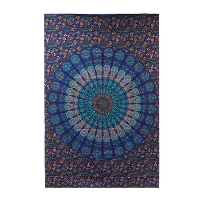 Classic Mandala Cotton Bedspread – 230x200 CM blue mandala cotton bedspread with intricate circular pattern, handmade in India