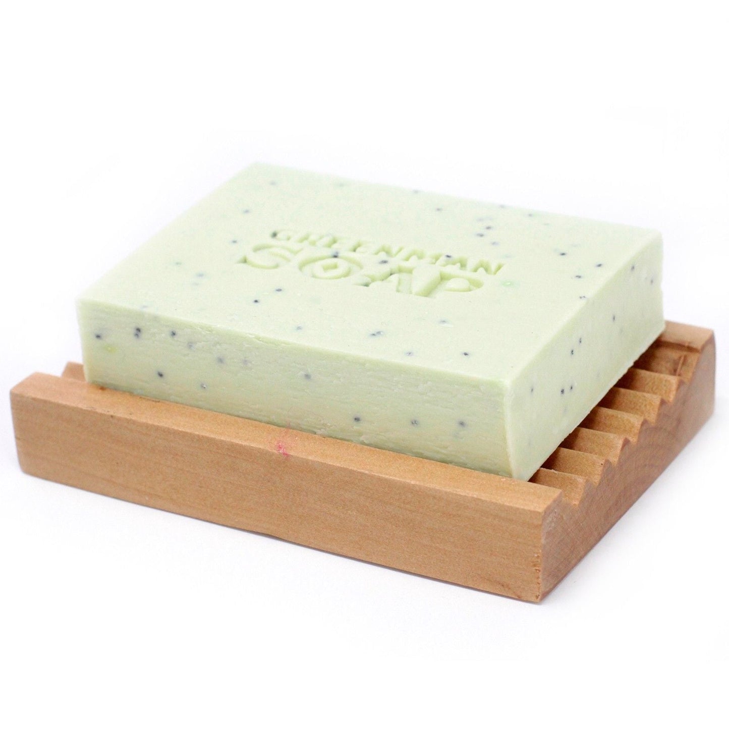 Cleansing Spot Attack Soap Bar – 100G barra de jabón artesanal con aceites esenciales de tea tree y peppermint, sobre jabonera de madera