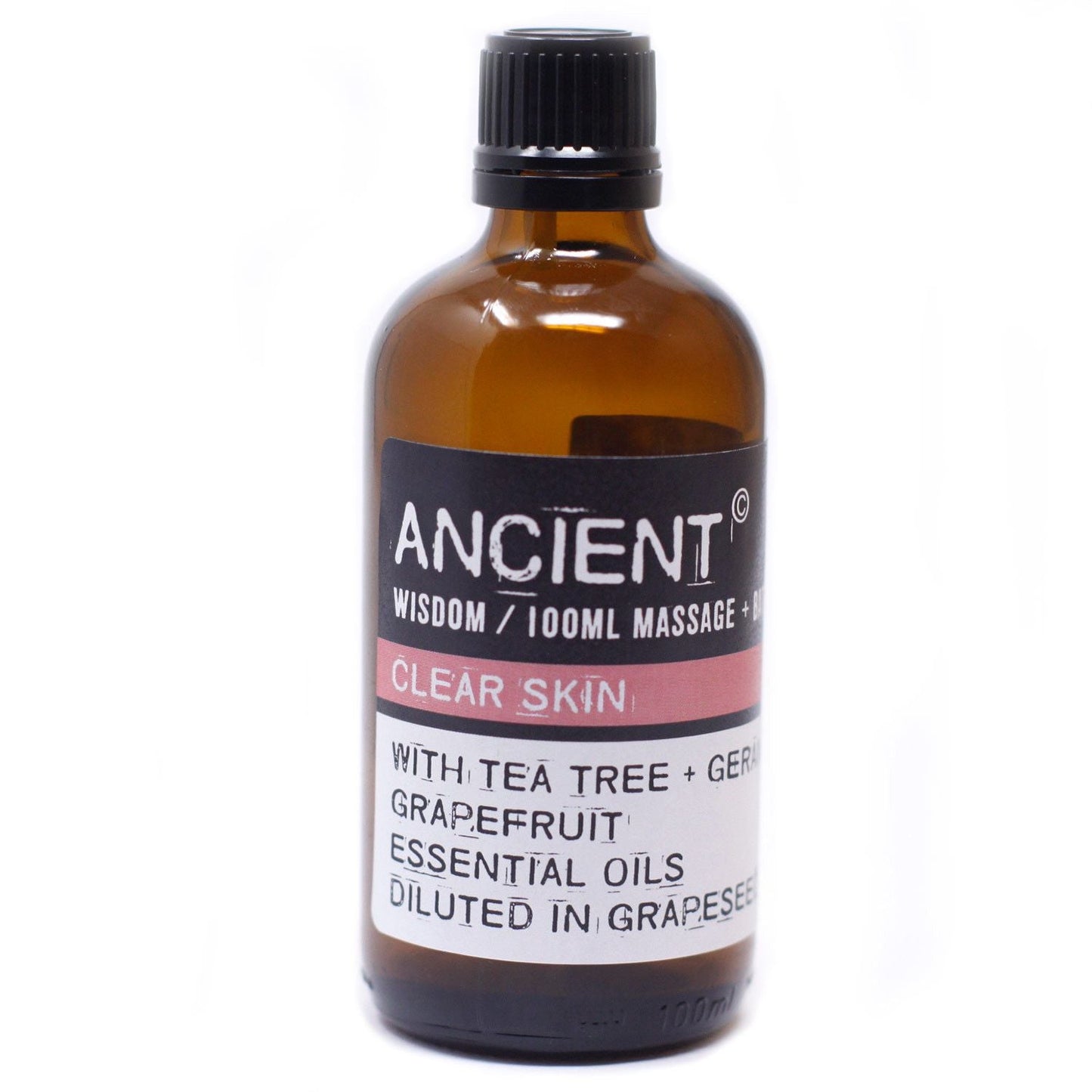 Clear Skin Massage Oil – 100 ML amber glass bottle massage oil with tea tree, geranium and grapefruit essential oils, 100ml