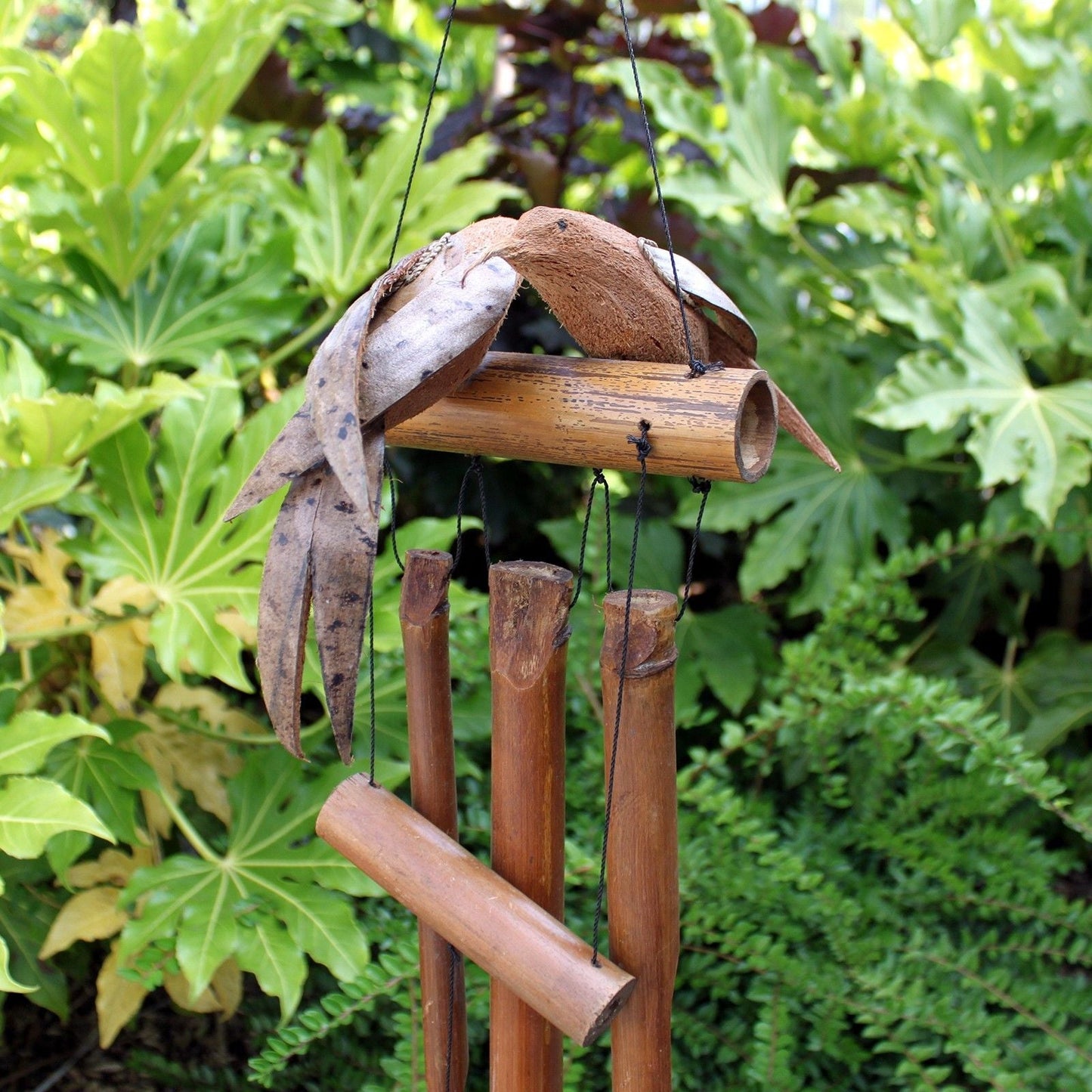 Coconut Bamboo Wind Chimes – 1M Twin Birds hängande vindspel i bambu och kokos för trädgården, 1 m långt med bamburör