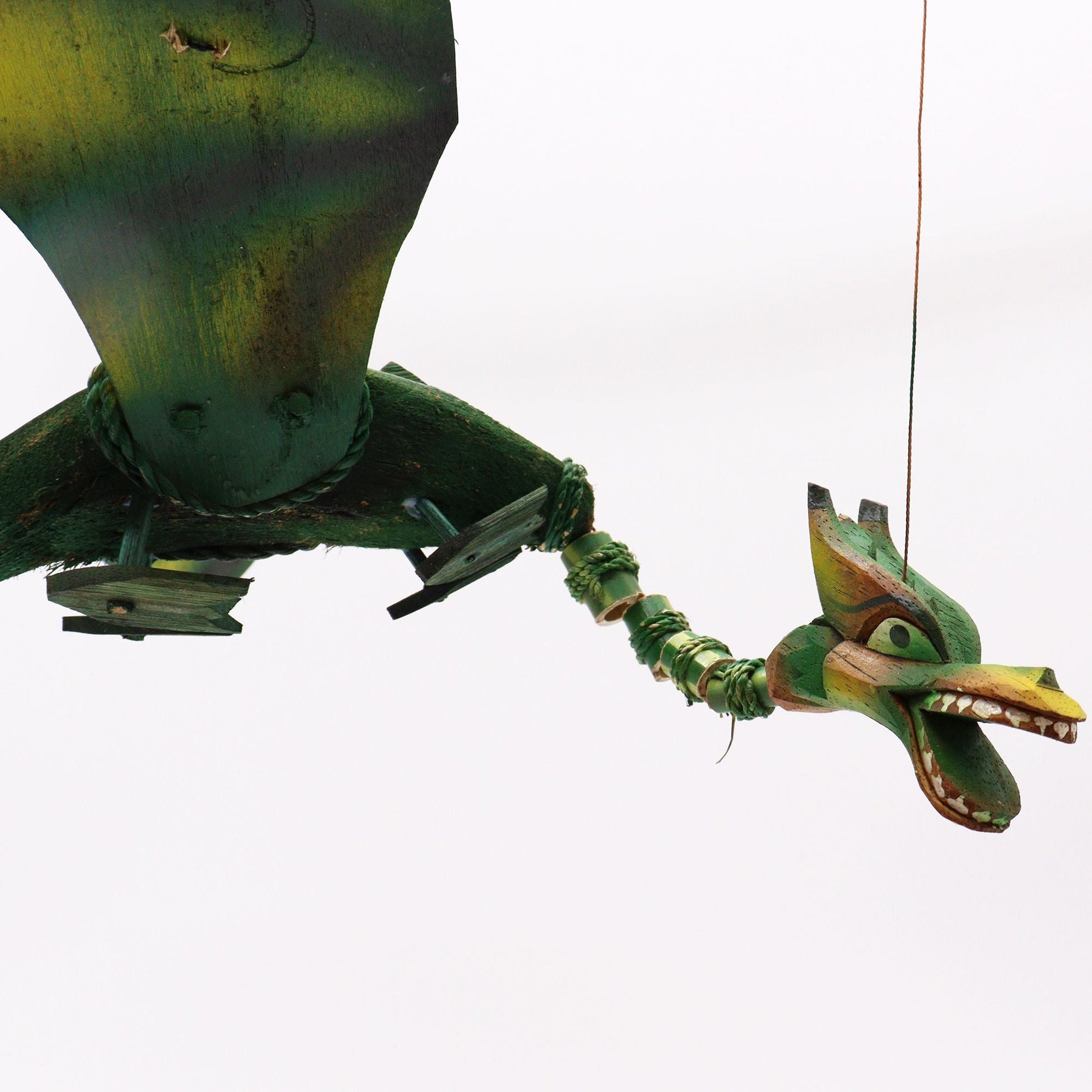 Coconut Dragon Mobile – 37CM handmade coconut dragon hanging mobile, green carved dragon head decor