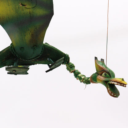 Coconut Dragon Mobile – 37CM handmade coconut dragon hanging mobile, green carved dragon head decor