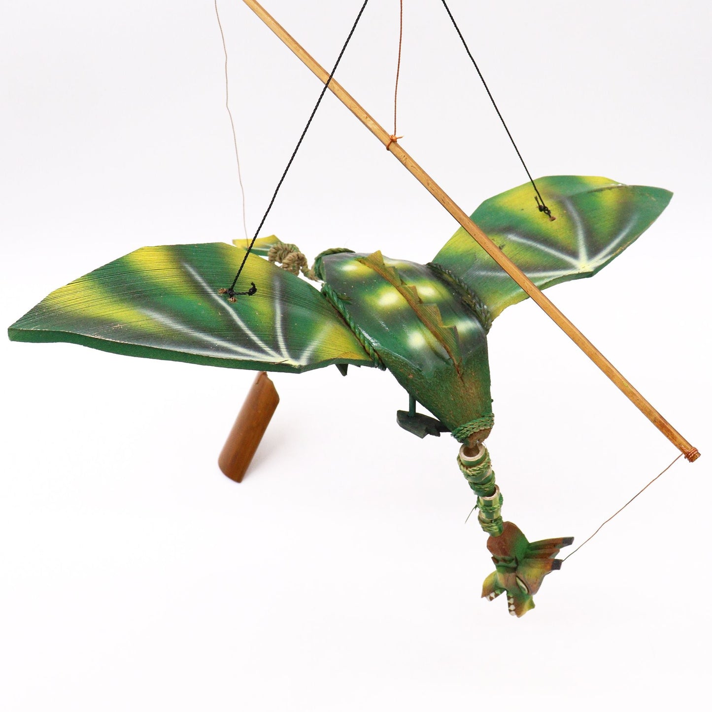 Coconut Dragon Mobile – 37CM handmade coconut dragon hanging mobile with green wings, whimsical natural decor for home or garden