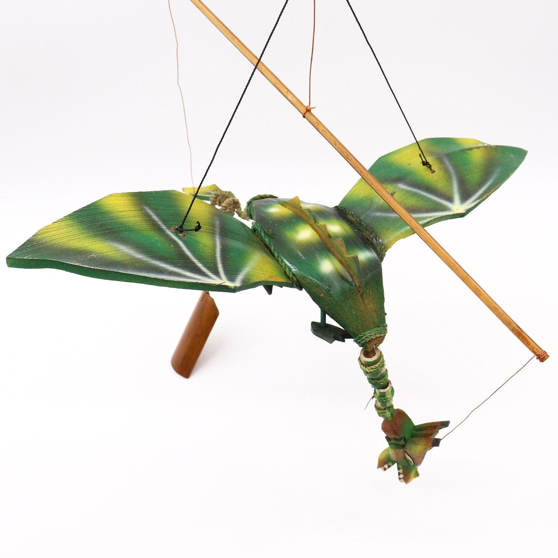 Coconut Dragon Mobile – 37CM handmade coconut dragon hanging mobile with green wings, whimsical natural decor for home or garden