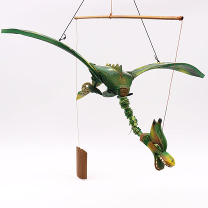 Coconut Dragon Mobile – 37CM handmade coconut dragon hanging mobile with green wings for garden or interior decor