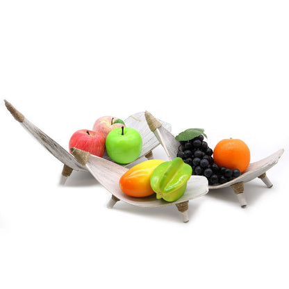 Coconut Leaf Fruit Bowl Set – Whitewash handgjorda skålar i kokosblad med vitkalkad finish för blandad frukt på bordet