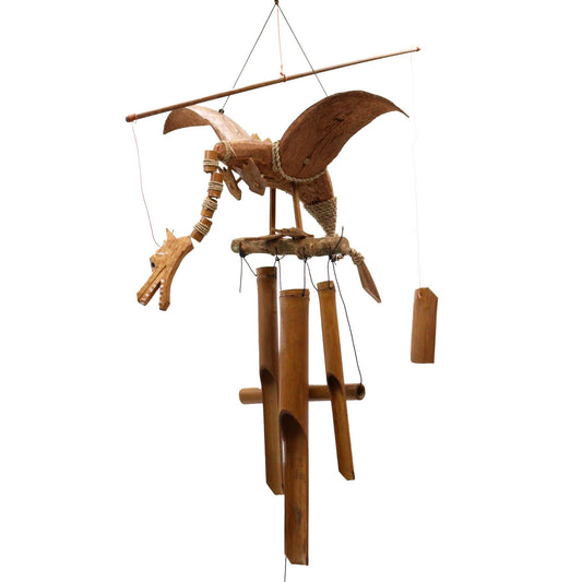 Alt Tag: Coconut Shell Dragon Mobile – 90 CM handgjord dragon-mobile i kokosskal, vindspel för utomhusdekoration