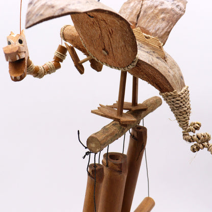 Coconut Shell Dragon Mobile – 90 CM handgjord av kokosnötsskal, hantverksmässig hängande drake för tropisk utomhusdekoration