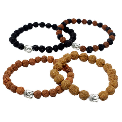 Alt-Tag: Buddha-Armbänder aus Kokosholz – verschiedene Stile, Set aus Perlenarmbändern mit Buddha-Anhänger, schwarze und braune Kokosholzperlen