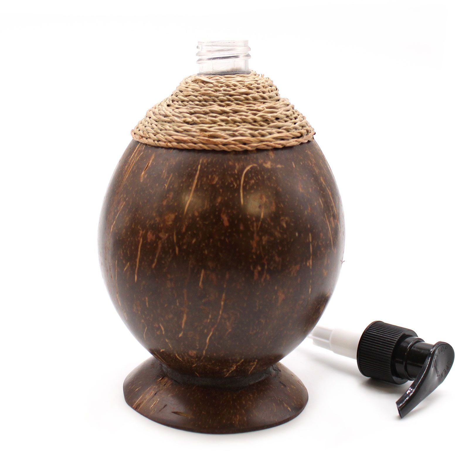 Alt Tag: Coconut Wood Soap Dispenser – 150ML natural coconut wood refillable bottle with pump, rustic bathroom or kitchen liquid soap container