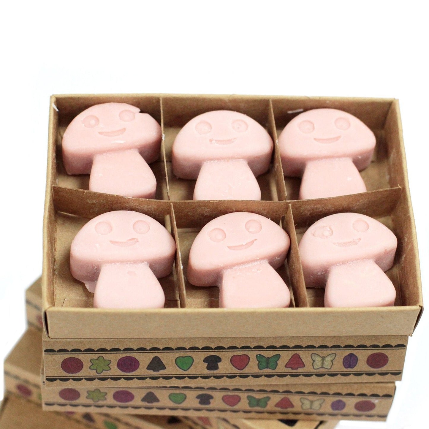 Presentset med sojavaxmelts – Coffee Trader med sex rosa svampliknande vaxmelts i presentask