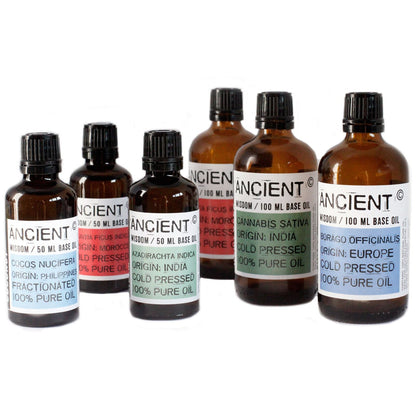 Alt Tag: Cold Pressed Borage Oil – 50ML en botella ámbar con etiqueta, aceite vegetal 100% puro, prensado en frío, origen Europa
