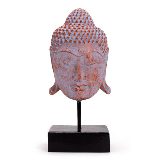 Concrete and Jempinis Buddha Statue – 33x18x18 CM, cabeza de Buda en pedestal con acabado azul cobre