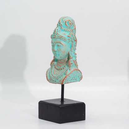Estatua Princesa de Concreto Jempinis – busto decorativo de 25x11 CM con acabado en cobre verde sobre base negra