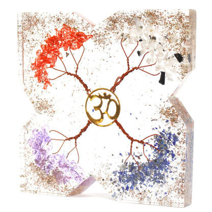 Copper Attractor Orgonite Desk Power Pack – Large with copper Om symbol and gemstone chips in clear resin desk décor
