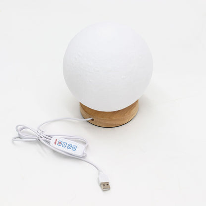 Alt Tag: Cornstarch PLA Moon Lamp – 3 Settings USB esfera tipo luna con base de madera y control USB con cable