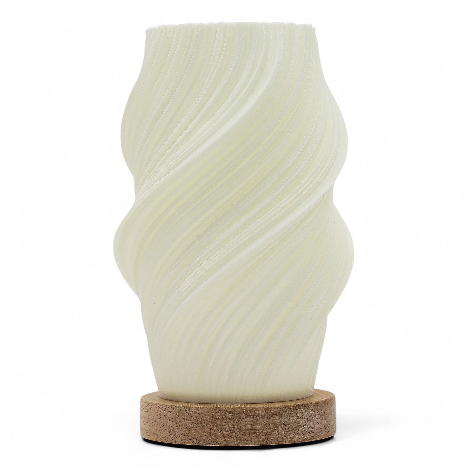 Cornstarch PLA New Wave Lamp – Cloud Twisted lámpara de mesa con pantalla ondulada tipo nube y base de madera, 21x10x10 cm