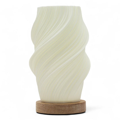 Cornstarch PLA New Wave Lamp – Cloud Twisted lámpara de mesa con pantalla ondulada tipo nube y base de madera, 21x10x10 cm