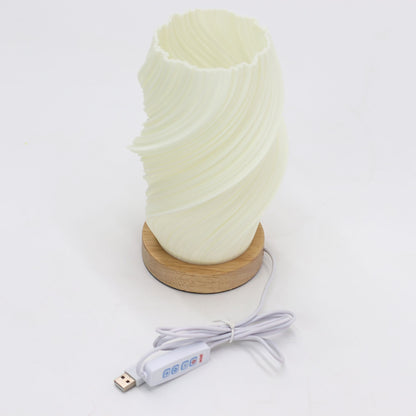 Cornstarch PLA New Wave Lamp – Cloud Twisted, lámpara de mesa blanca con diseño espiral tipo nube, base de madera y cable USB