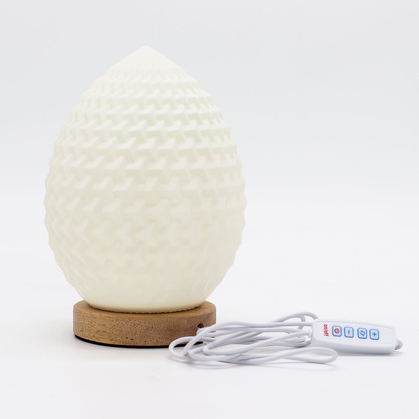 Majsstärkelse-PLA droppformad lampa – 21 CM USB, 3 lägen med texturerad droppformad lampskärm på träbas och USB-dimmerkontroller