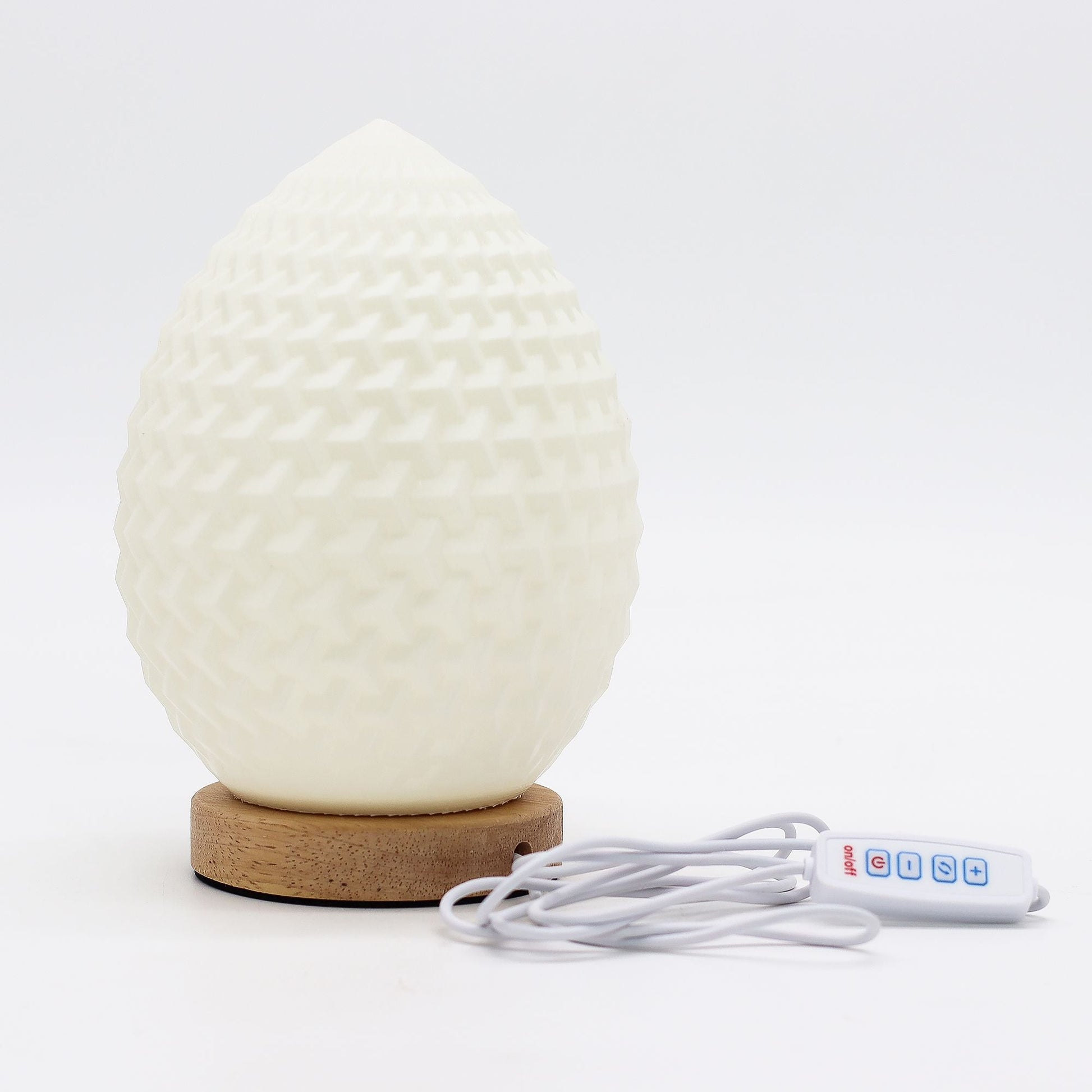 Majsstärkelse-PLA droppformad lampa – 21 CM USB, 3 lägen med texturerad droppformad lampskärm på träbas och USB-dimmerkontroller