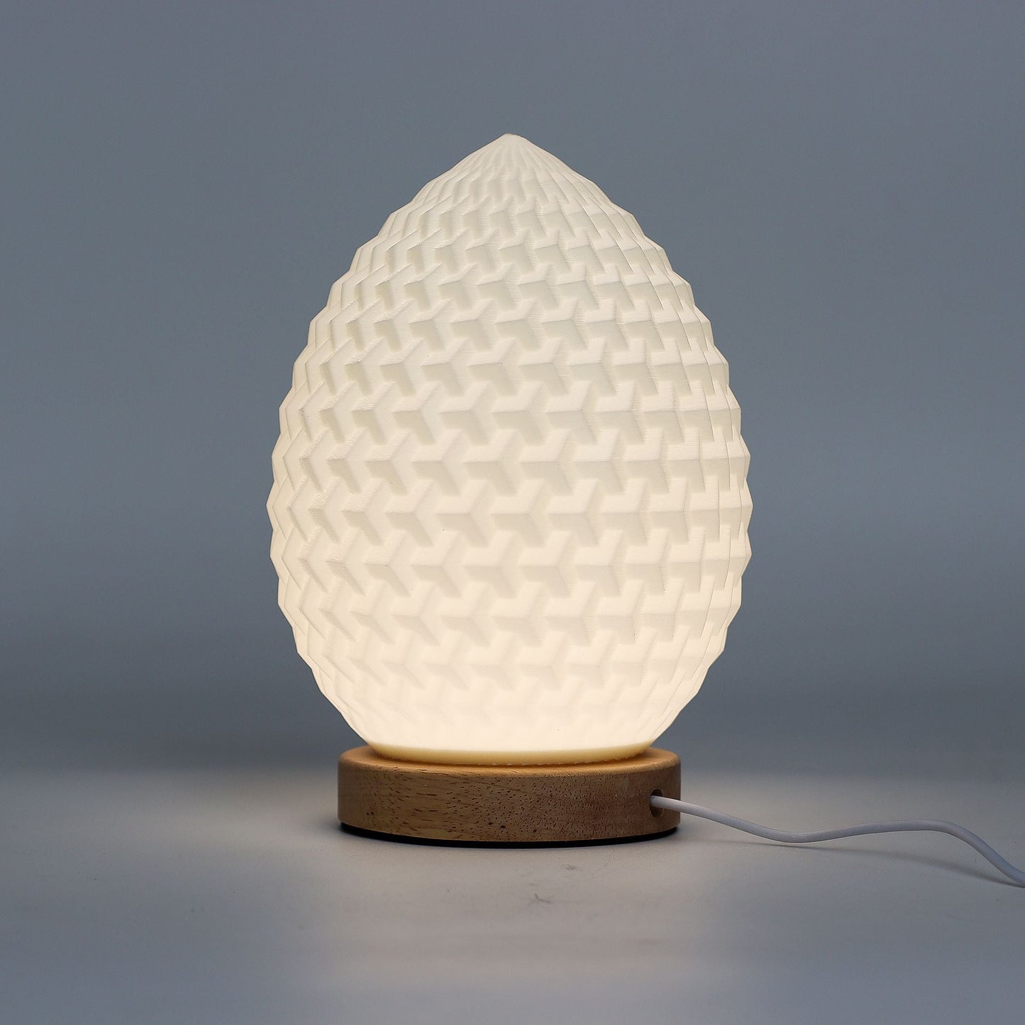 Majsstärkelse-PLA droppformad lampa – 21 CM USB, 3 lägen, modern droppformad lampa med träbas och varmt ljus