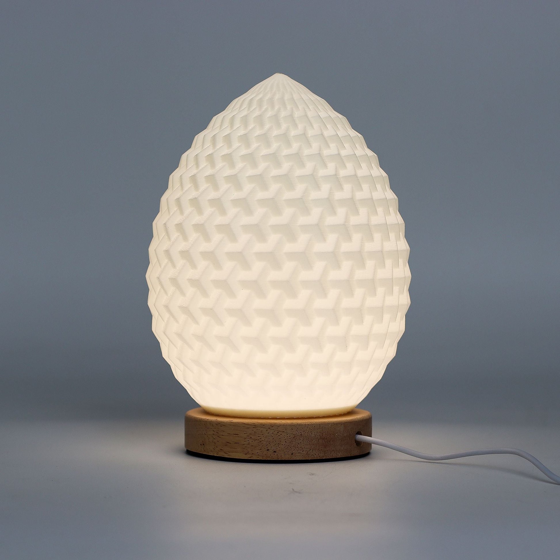 Majsstärkelse-PLA droppformad lampa – 21 CM USB, 3 lägen, modern droppformad lampa med träbas och varmt ljus