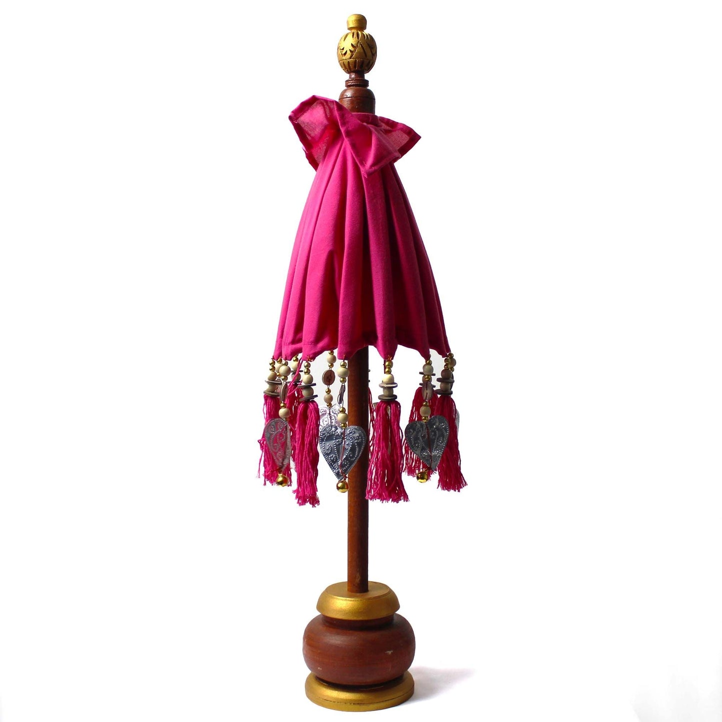 Cotton Bali Decor Parasol – Pink, 40 CM, parasol decorativo de algodón con borlas colgantes y base de madera Dorran