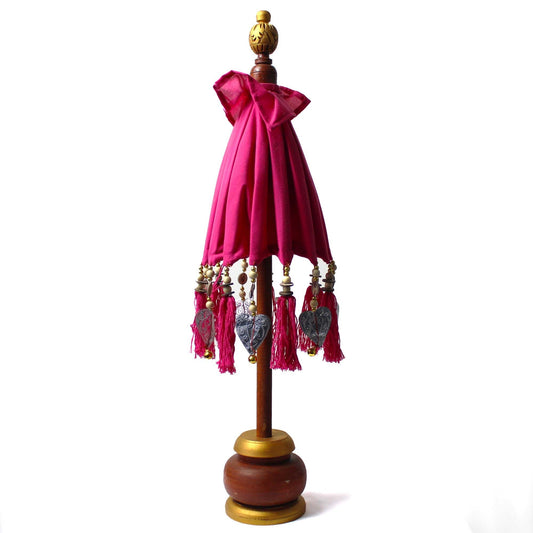 Cotton Bali Decor Parasol – Pink, 40 CM, parasol decorativo de algodón con borlas colgantes y base de madera Dorran