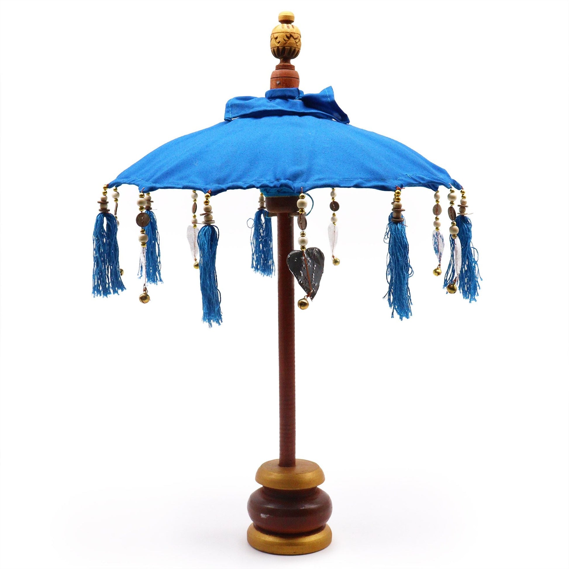 Cotton Bali Decor Parasol – Turquoise 40CM parasol decorativo turquesa de algodón con flecos y cuentas, estructura de madera