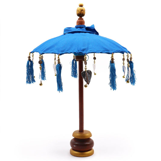 Cotton Bali Decor Parasol – Turquoise 40CM parasol decorativo turquesa de algodón con flecos y cuentas, estructura de madera