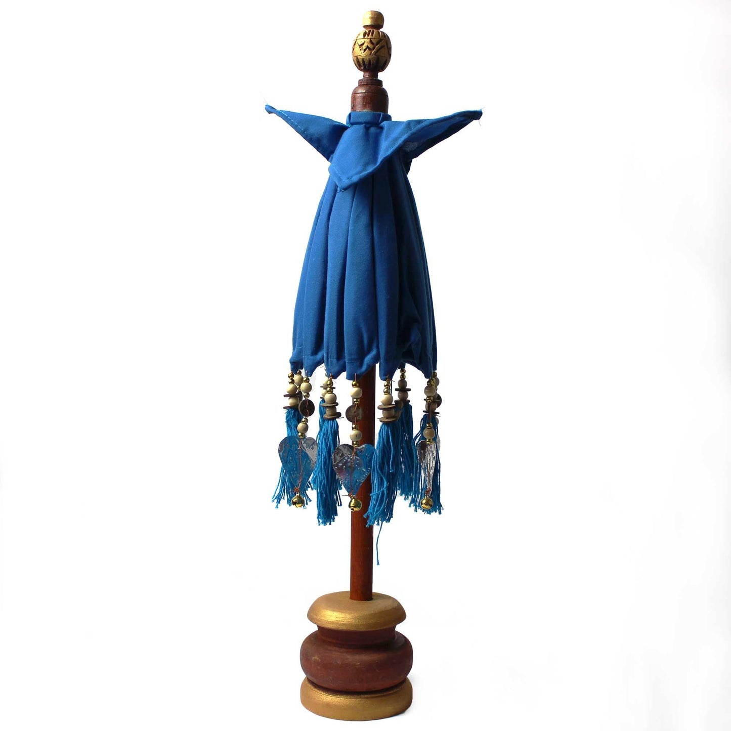 Alt Tag: Cotton Bali Decor Parasol – Turquoise 40CM, parasol decorativo de algodón turquesa 40 cm con borlas, madera Dorran y marco de aluminio