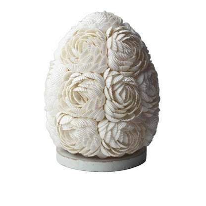 Alt Tag: Cotton Boho Seashell Lamp – Rose Oval 20CM handcrafted white seashell and cotton table lamp with oval rose design