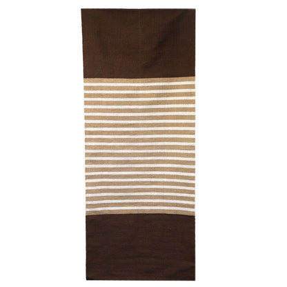 Alt Tag: Cotton Elegance Rug – 70x171 CM, mörkbrun/beige, vävd bomullsmatta med beige ränder och mörkbruna kanter