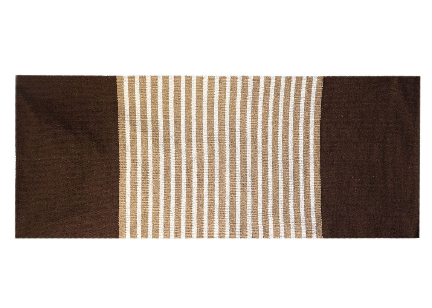 Bomullselegans Matta – 70x171 CM, Mörkbrun/Beige, randvävt beige och mörkbrunt bomullstyg för hall eller entré