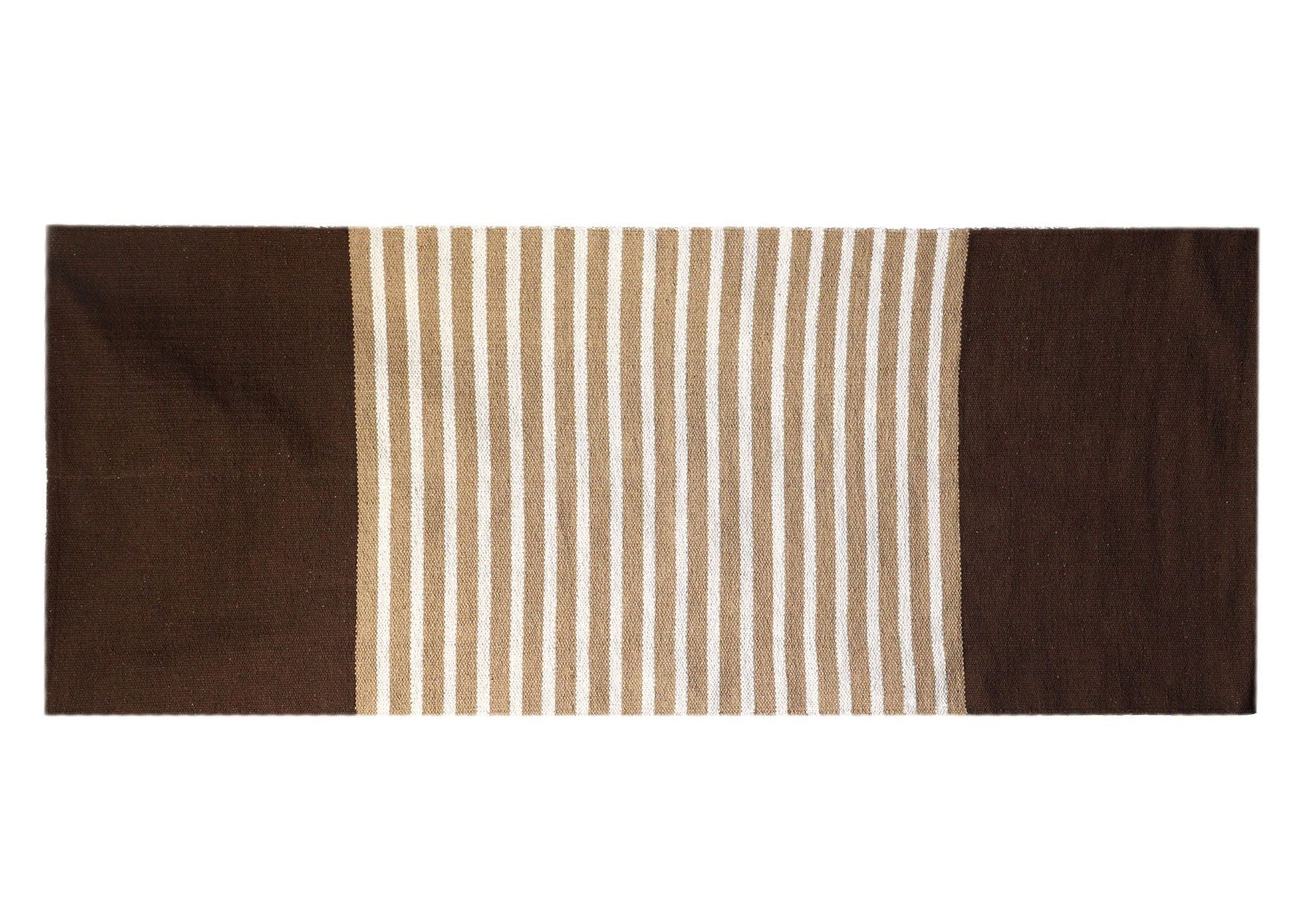 Bomullselegans Matta – 70x171 CM, Mörkbrun/Beige, randvävt beige och mörkbrunt bomullstyg för hall eller entré