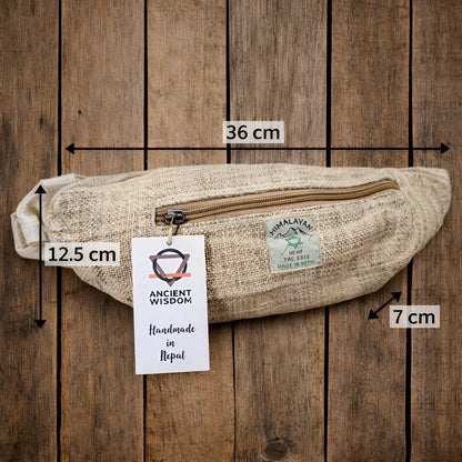Alt Tag: Midjeväska i bomull & hampa (Fanny) – Natur med ficka med dragkedja, naturlig vävd midjeväska, 36 cm x 12.5 cm x 7 cm
