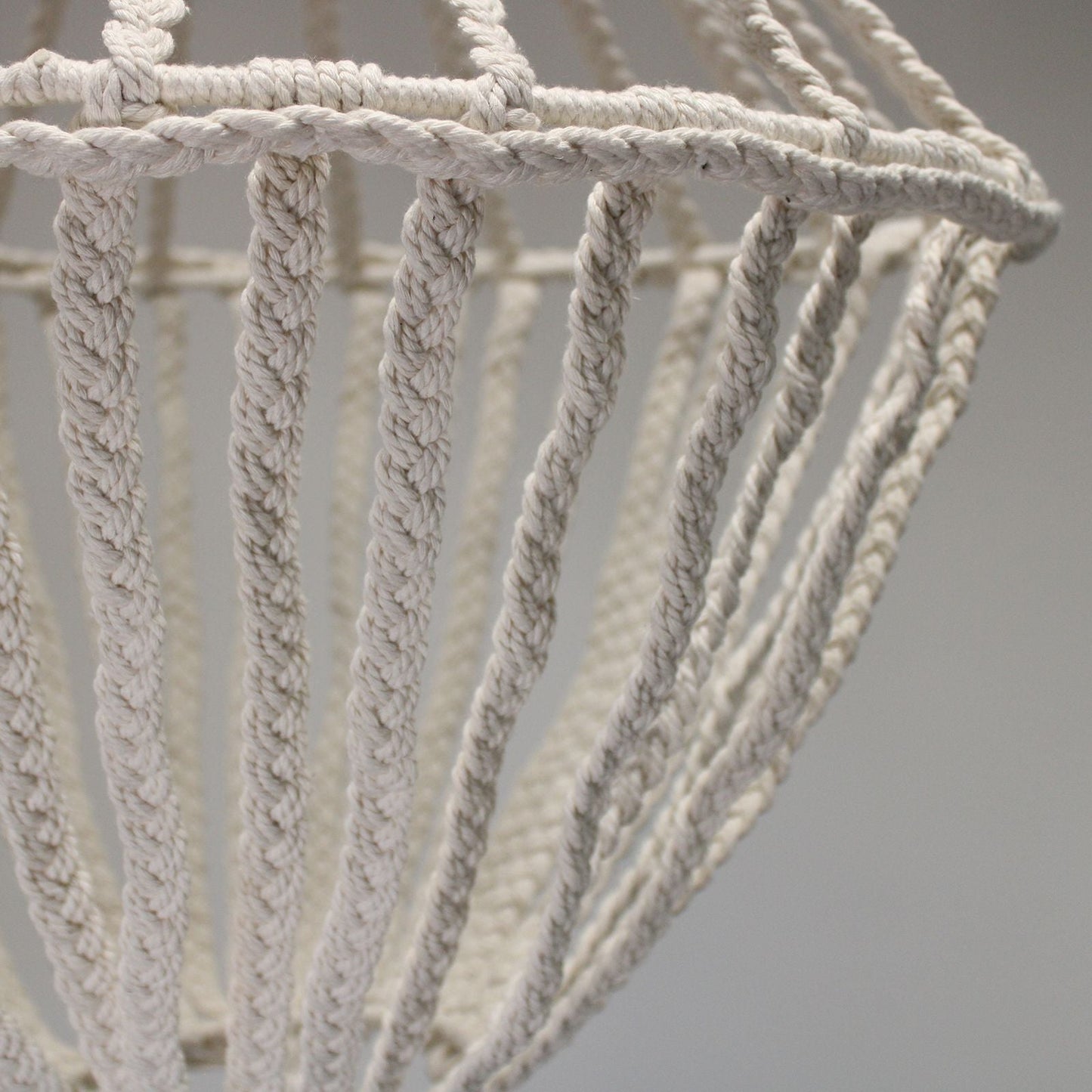 Cotton Macrame Chandelier – Large 85x50 CM close-up of handmade natural cotton macrame cords, boho chandelier detail