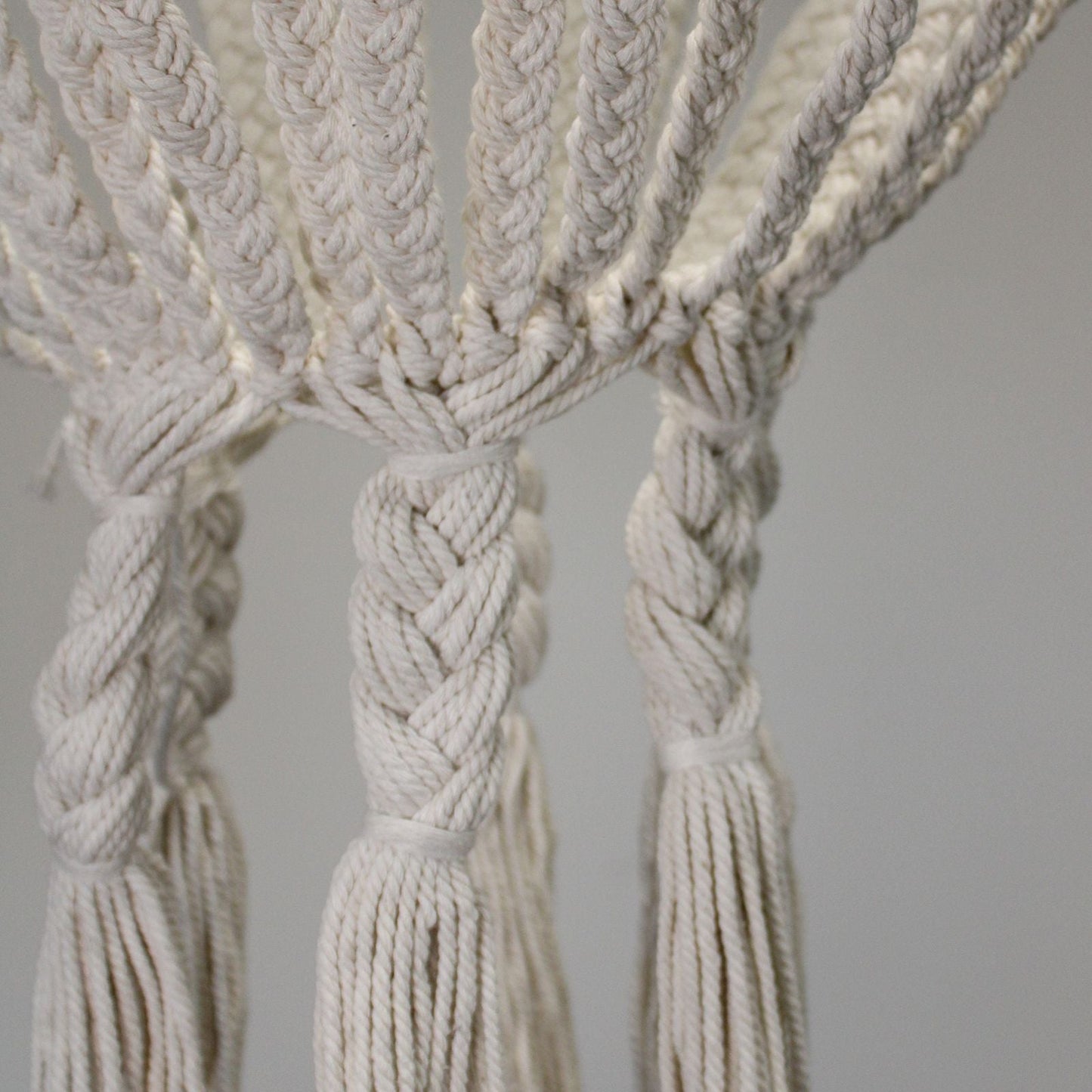 Cotton Macrame Chandelier – Large 85x50 CM close-up of handwoven natural cotton macrame knots and fringe detail